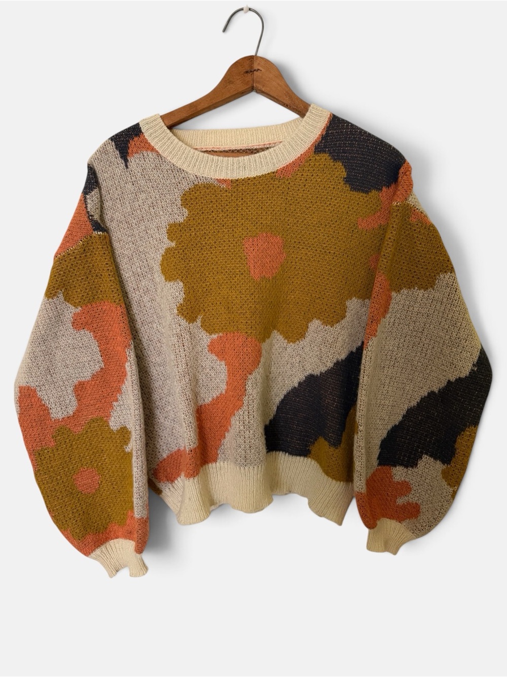 Abstract Floral Crewneck Sweater Multicolor Oversized